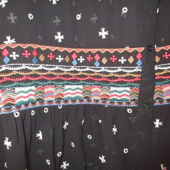 Vintage Y2K Sheer Mesh Embroidered Tunic Top Size XL Button Up Ruffle Whimsigoth - Picture 6 of 14